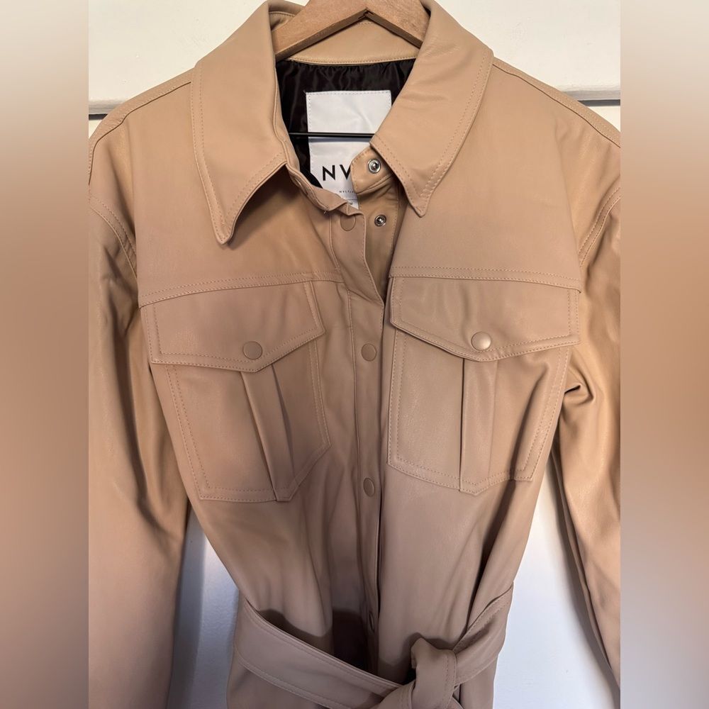 NWT NVLT x Anthropologie Tan Vegan Leather Trench Coat Medium - Picture 5 of 8